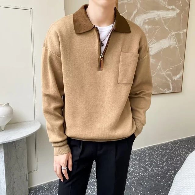 Lightweight Men's Half Zip Pullover - Reverse Collar, Knit