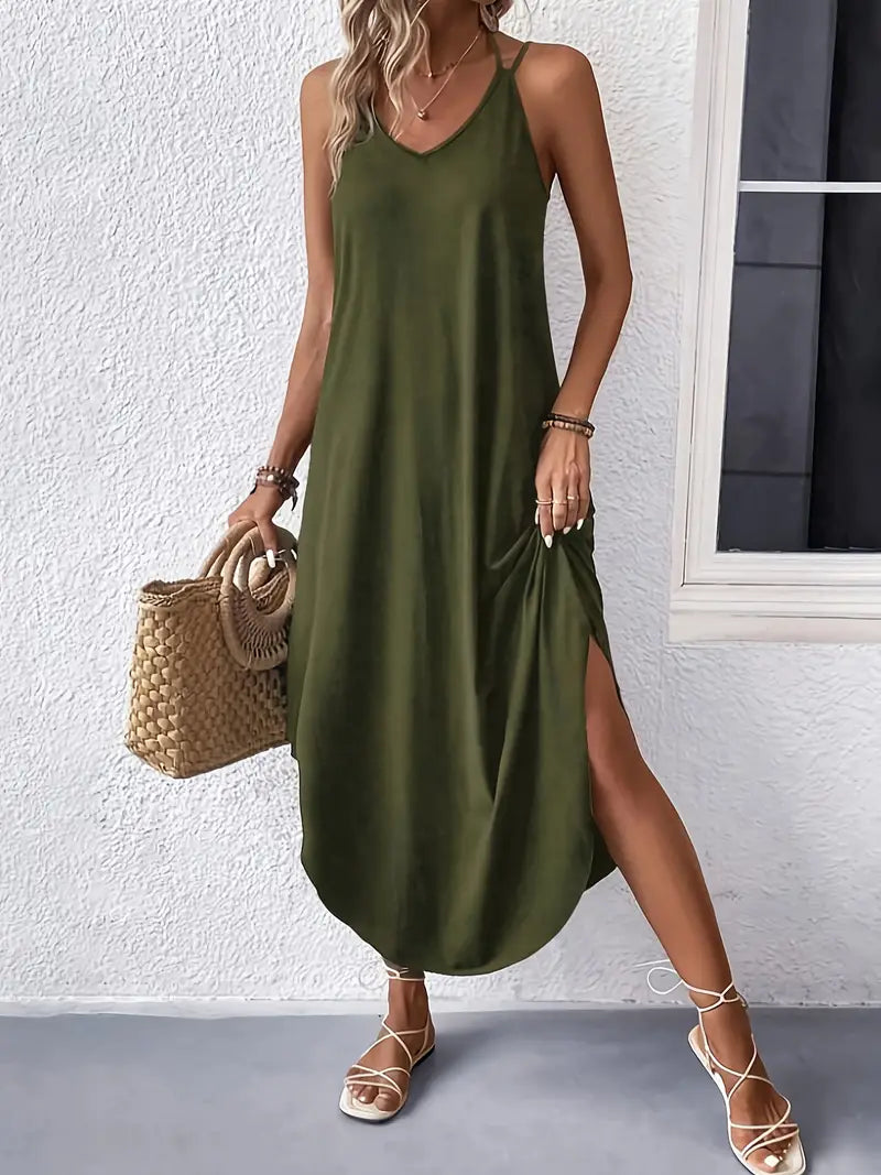 Lightweight Summer Cami Dress for Women, V-Neck Loose Fit, Breathable Fabric, Available in Multiple Colors
