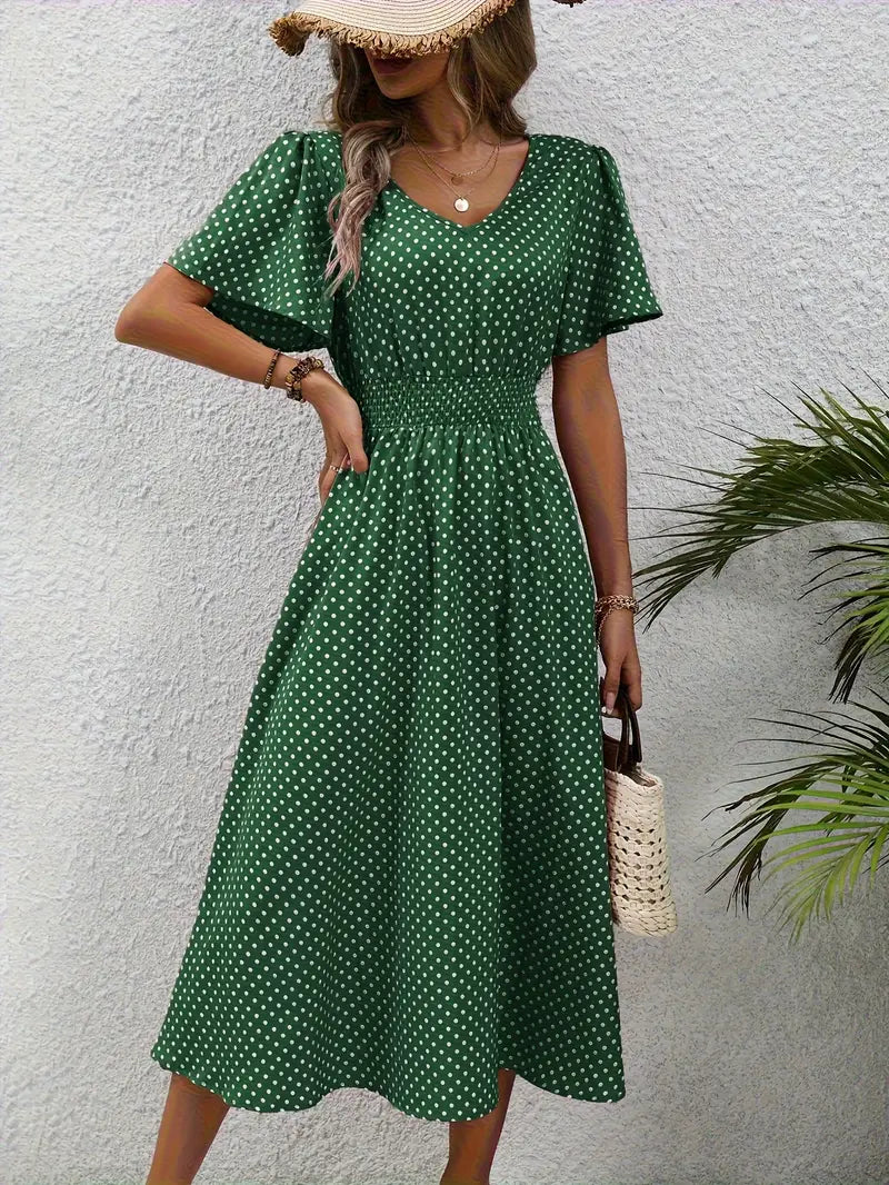 Feminine Summer Dress with Gathered Waist, Lightweight Breathable Fabric, Multiple Colors, Sizes S-XXL