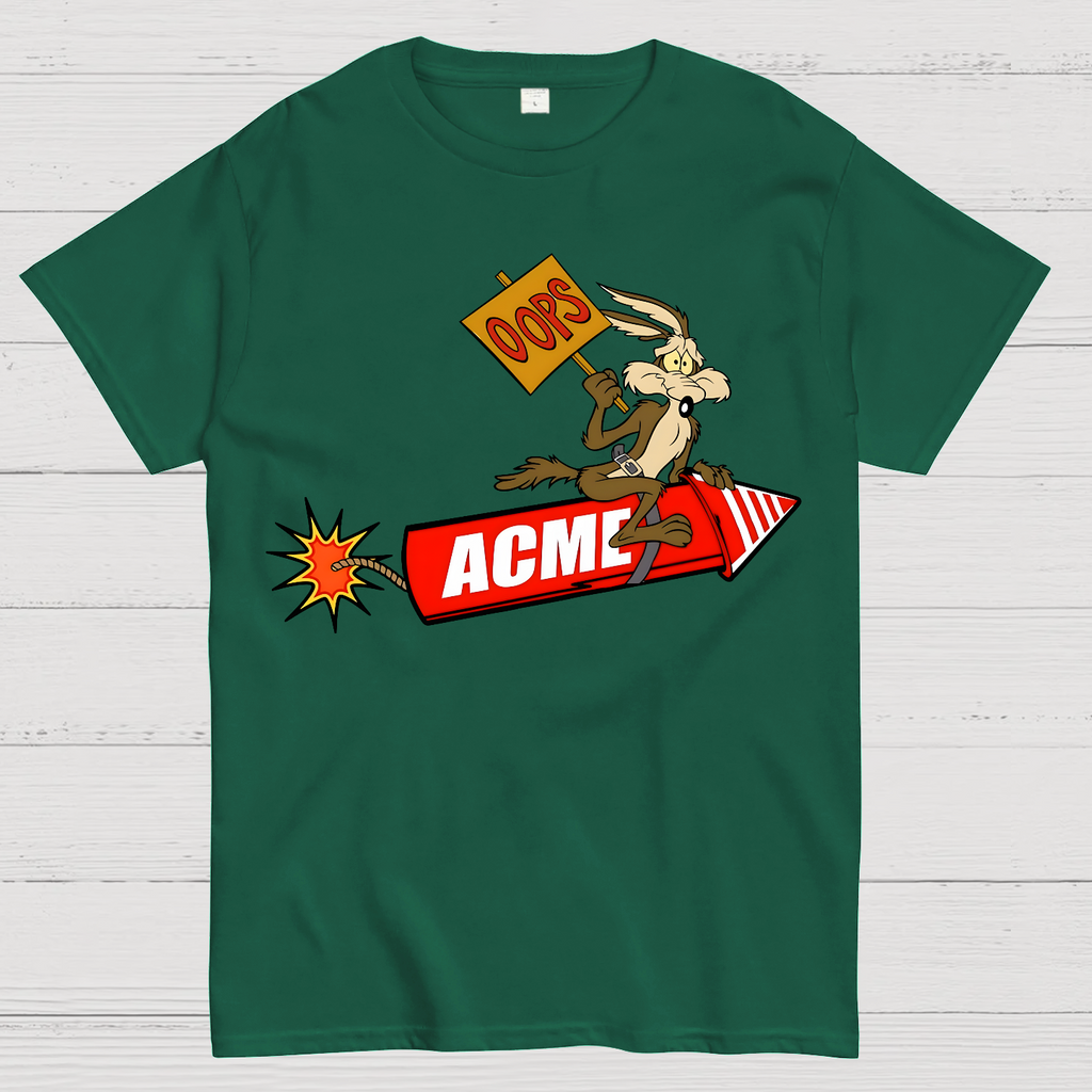 Acme Road Runner Wile E. Coyote Funny Oops Rocket  T-Shirt