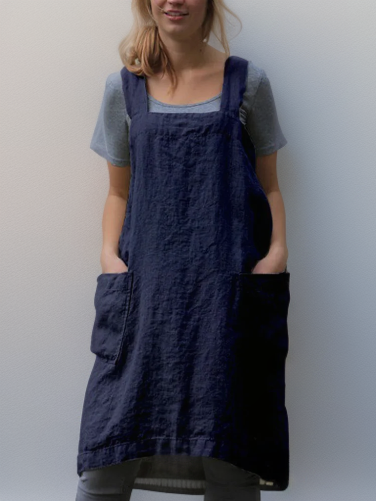 Cotton Apron Dress with Pockets, Cross Back Design, Versatile Pinafore Apron for Cooking and Crafting