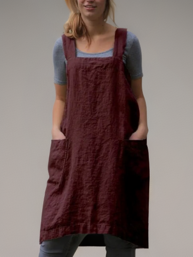 Cotton Apron Dress with Pockets, Cross Back Design, Versatile Pinafore Apron for Cooking and Crafting
