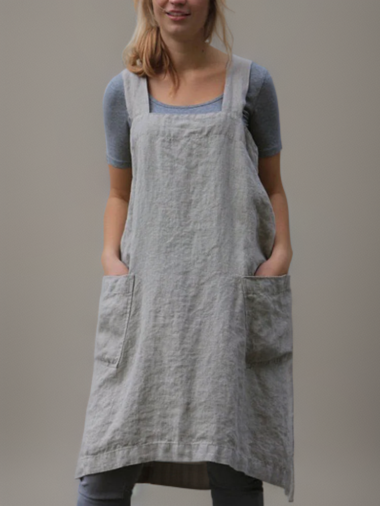 Cotton Apron Dress with Pockets, Cross Back Design, Versatile Pinafore Apron for Cooking and Crafting