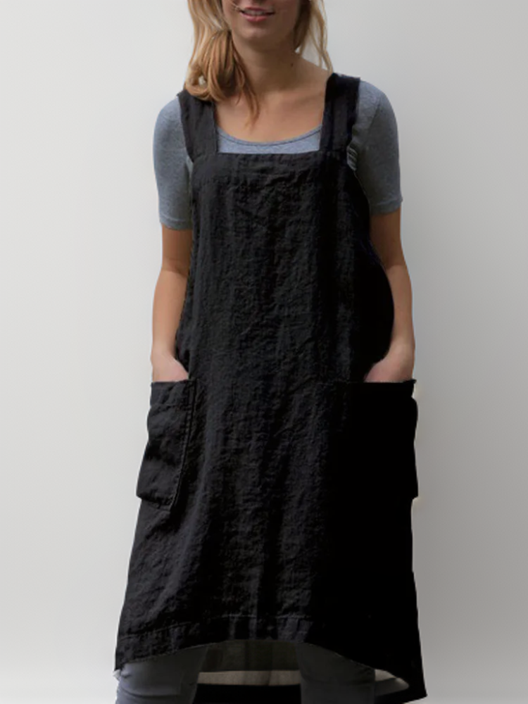 Cotton Apron Dress with Pockets, Cross Back Design, Versatile Pinafore Apron for Cooking and Crafting
