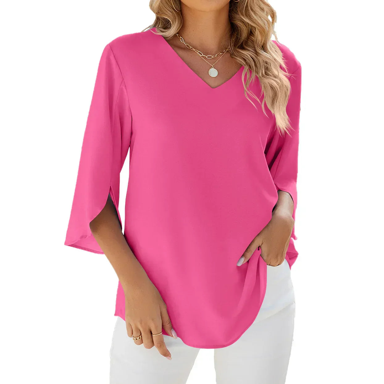 Lightweight V-Neck Women's Blouse, Relaxed Fit Casual Summer Top in Breathable Polyester