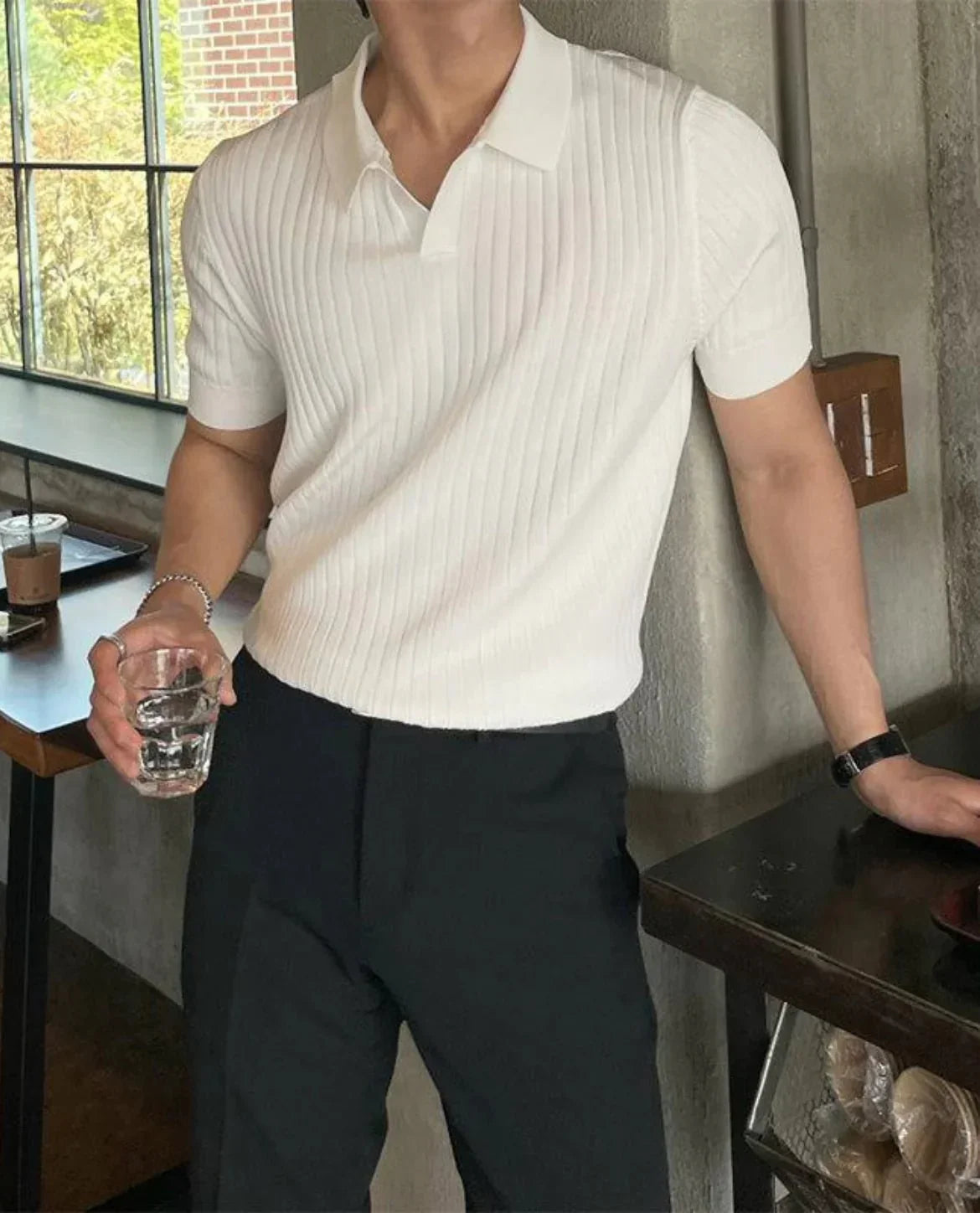 Slim Fit Men's Polo Shirt in Breathable Cotton, Short Sleeve, Available in Black, White, Navy Blue, Light Gray, Sizes XS to 4XL