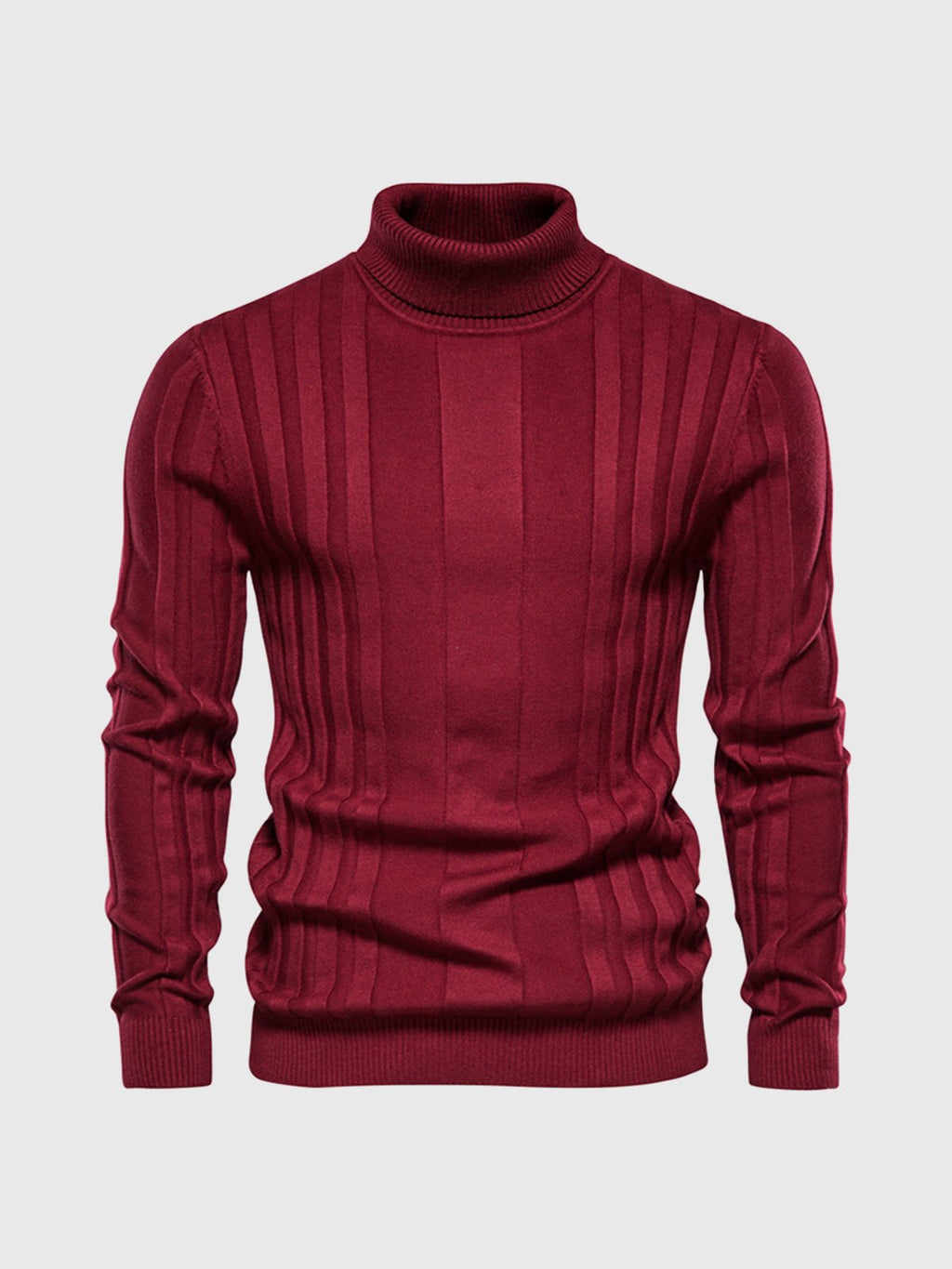 Warm Men’s Turtleneck Sweater - Ribbed Vertical Knit