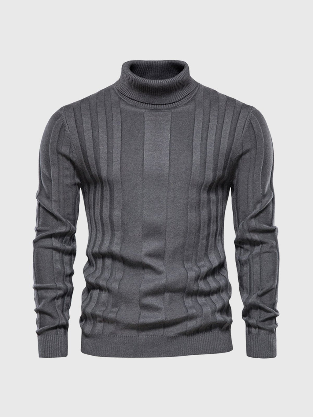 Warm Men’s Turtleneck Sweater - Ribbed Vertical Knit