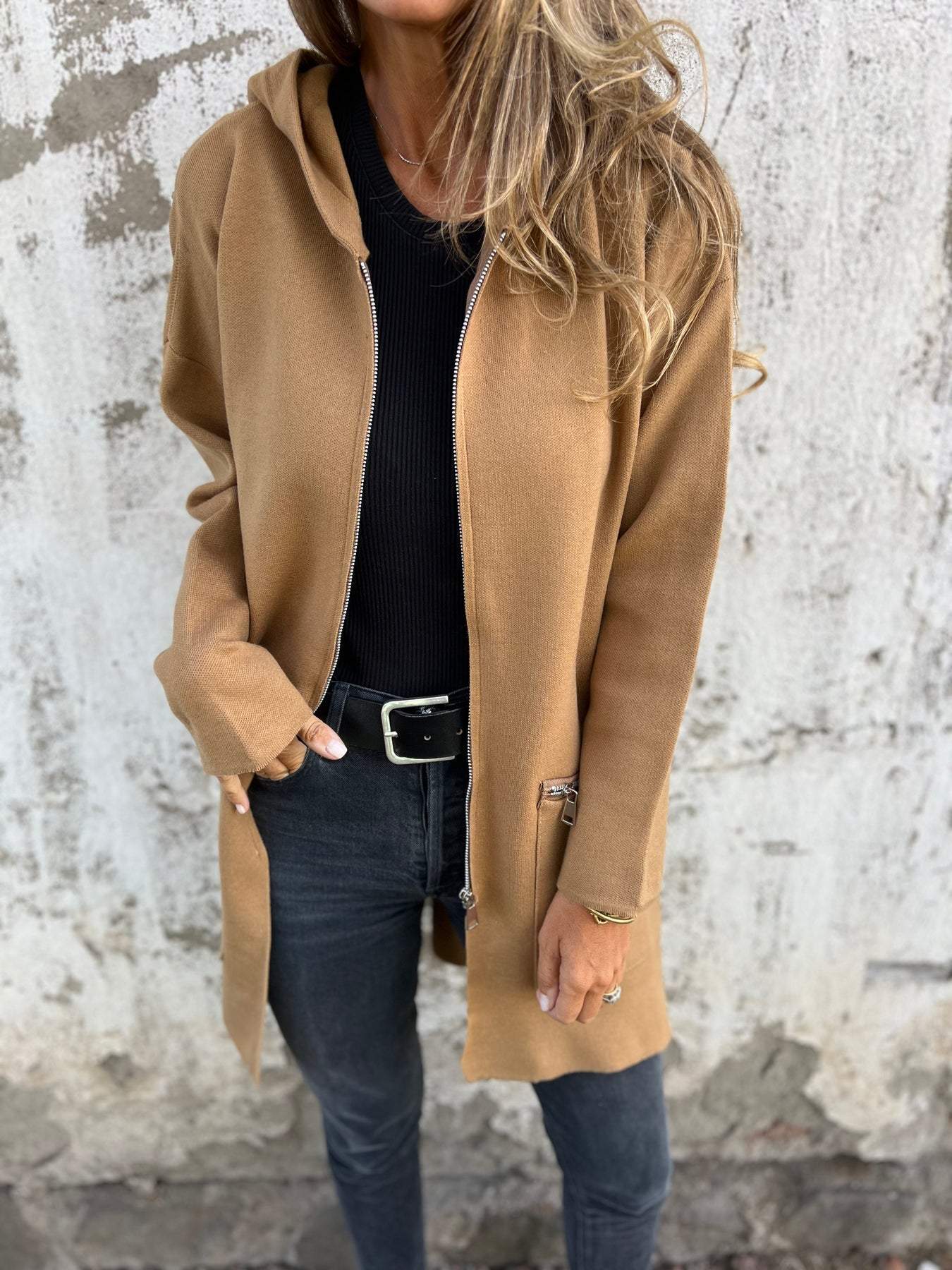 Lightweight Womens Long Hoodie - Fitted Zip Cotton Layering