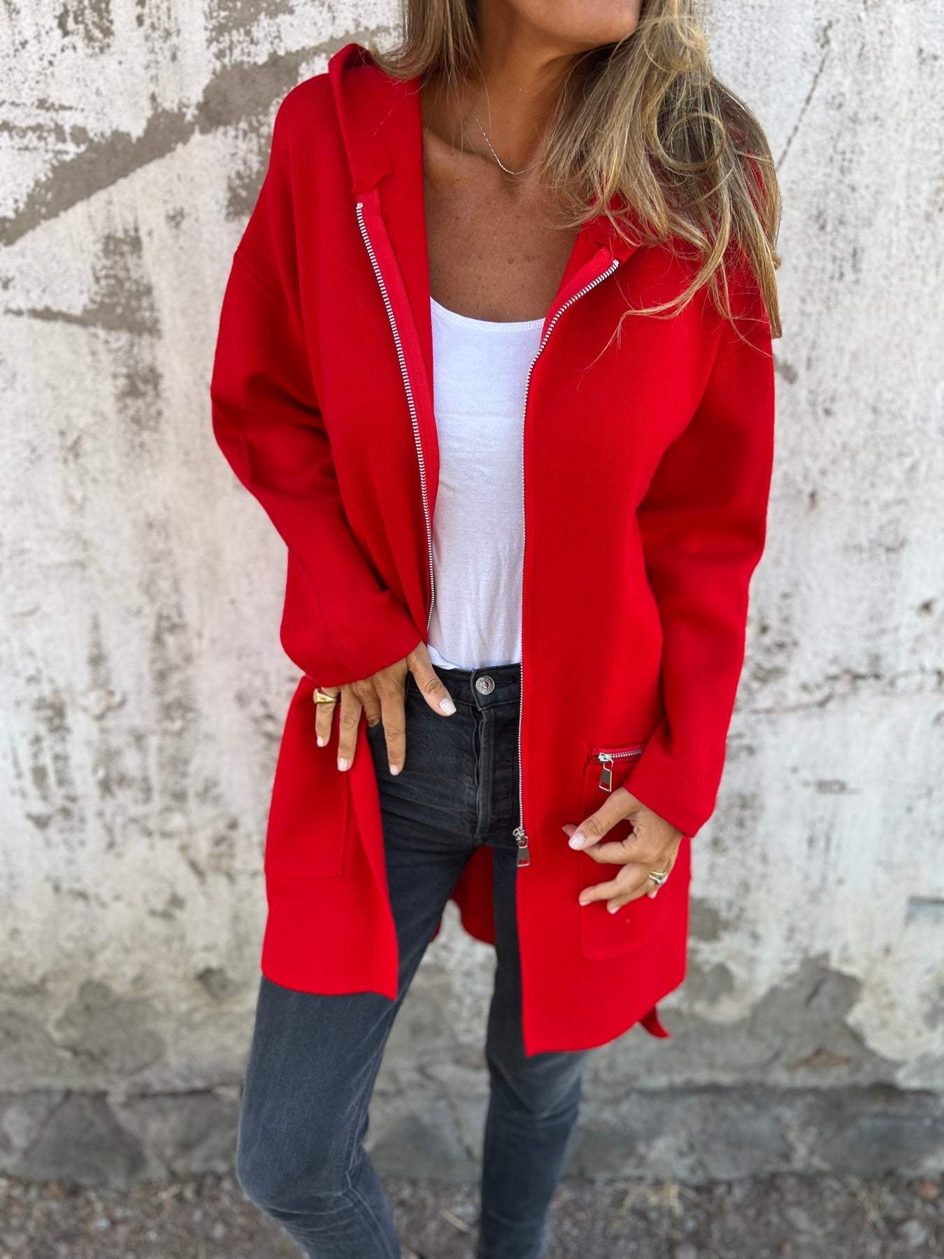 Lightweight Womens Long Hoodie - Fitted Zip Cotton Layering