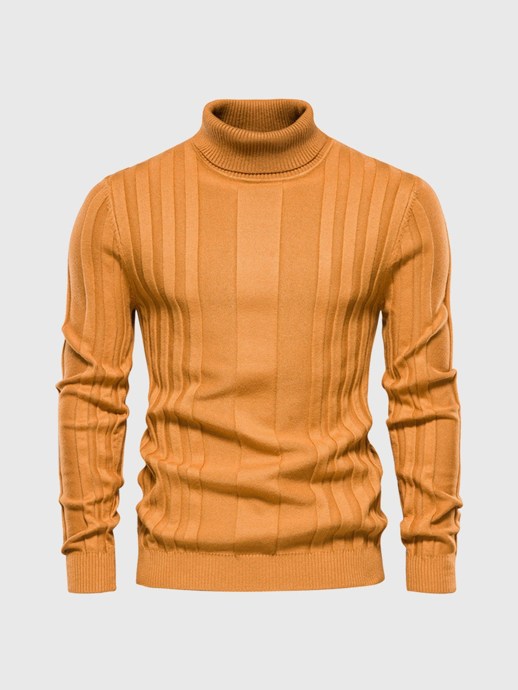 Warm Men’s Turtleneck Sweater - Ribbed Vertical Knit