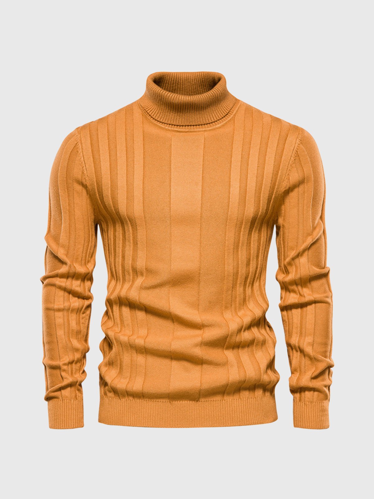 Warm Men’s Turtleneck Sweater - Ribbed Vertical Knit