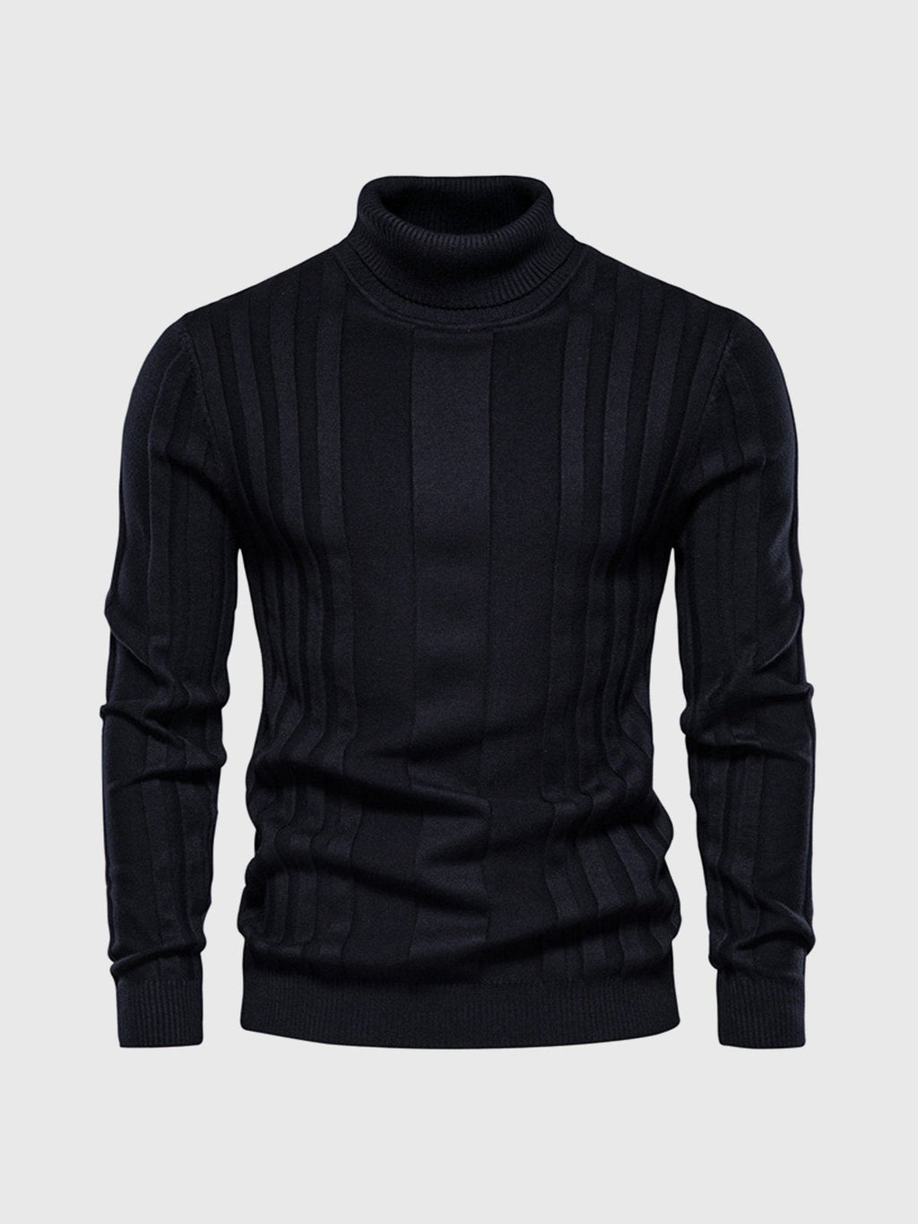 Warm Men’s Turtleneck Sweater - Ribbed Vertical Knit
