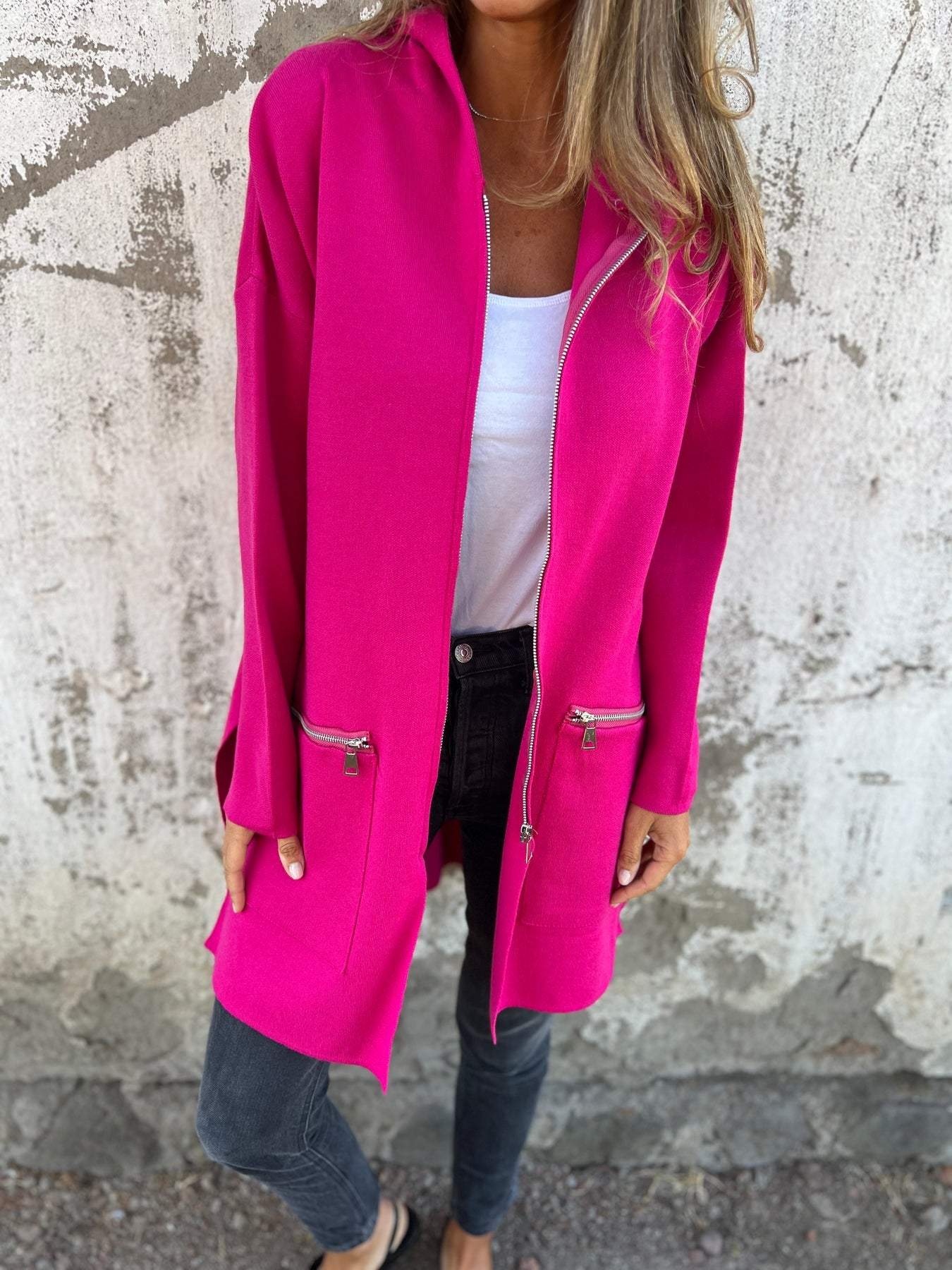 Lightweight Womens Long Hoodie - Fitted Zip Cotton Layering