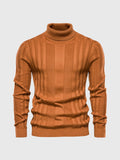 Warm Men’s Turtleneck Sweater - Ribbed Vertical Knit