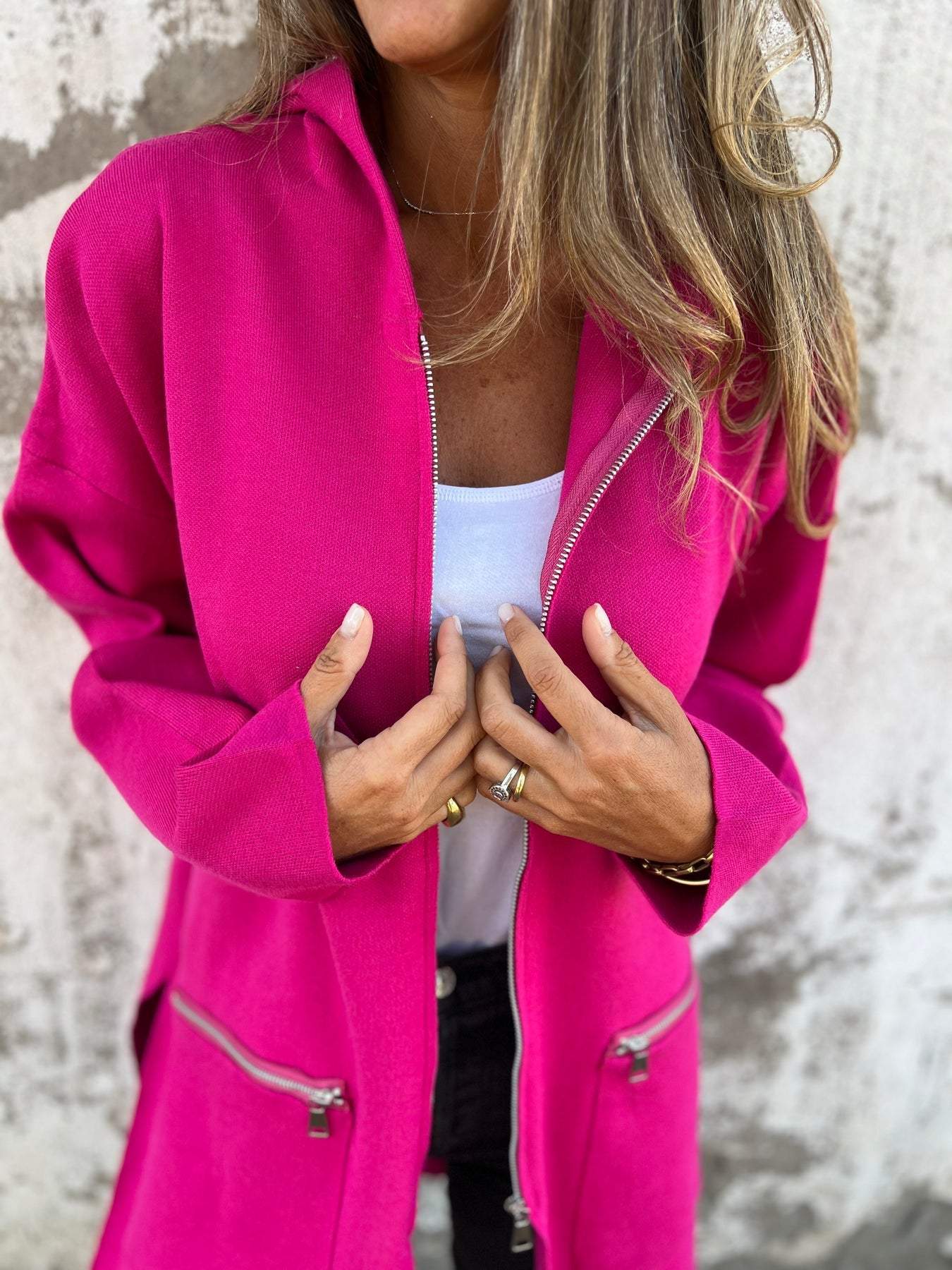 Lightweight Womens Long Hoodie - Fitted Zip Cotton Layering