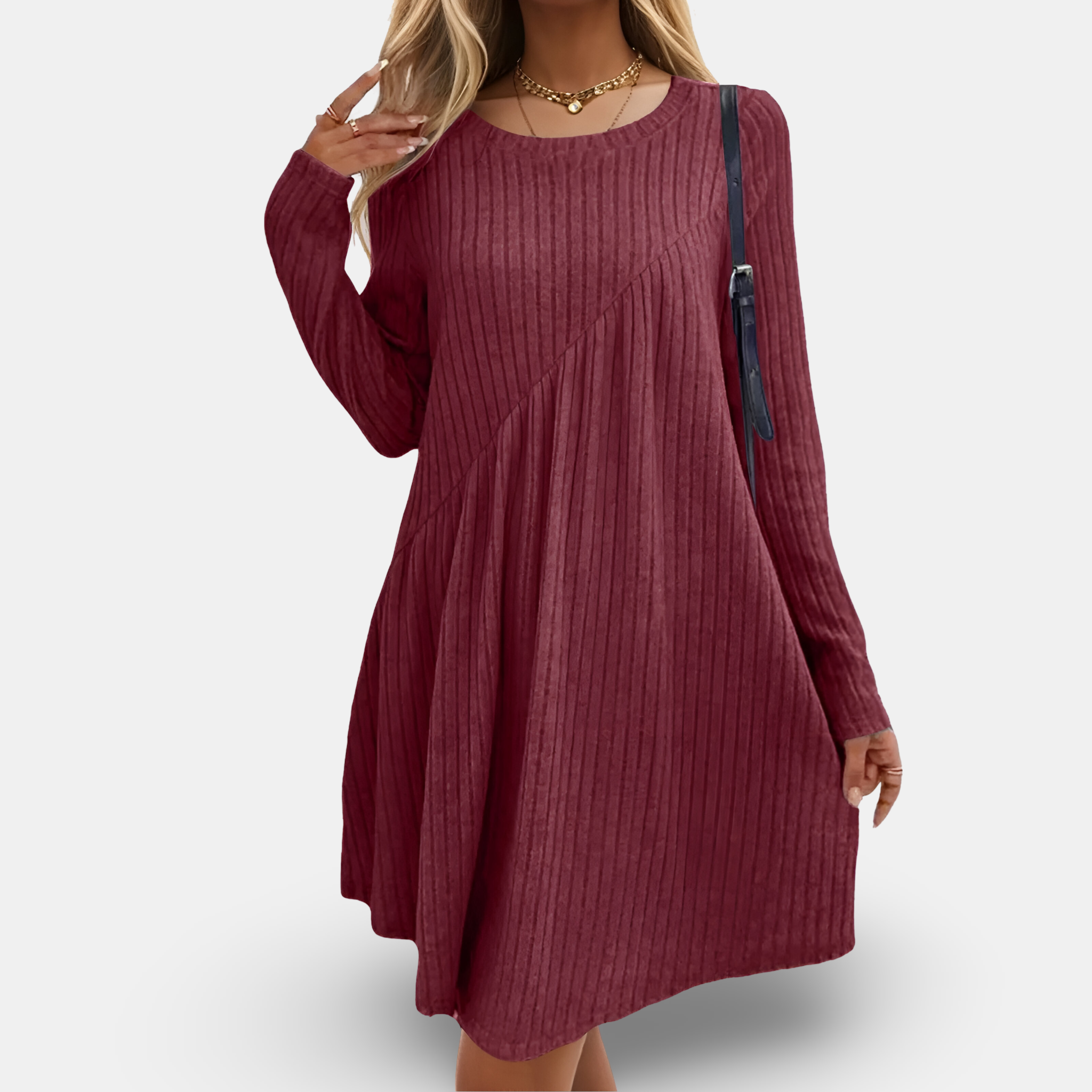 Elegant Long Sleeve Womens Dress in Soft Cotton Blend for All Occasions, Comfortable and Versatile Casual or Formal Wear