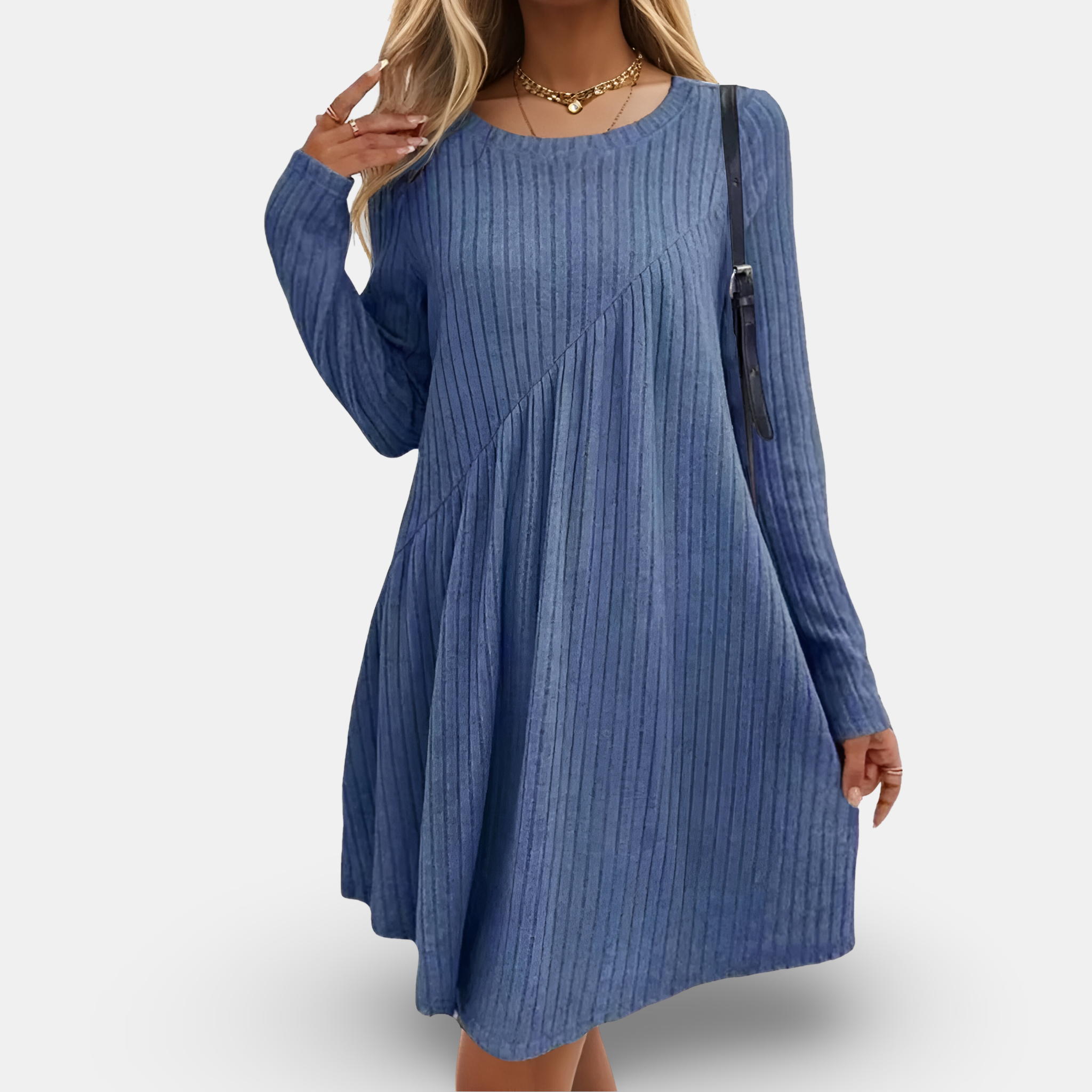 Elegant Long Sleeve Womens Dress in Soft Cotton Blend for All Occasions, Comfortable and Versatile Casual or Formal Wear