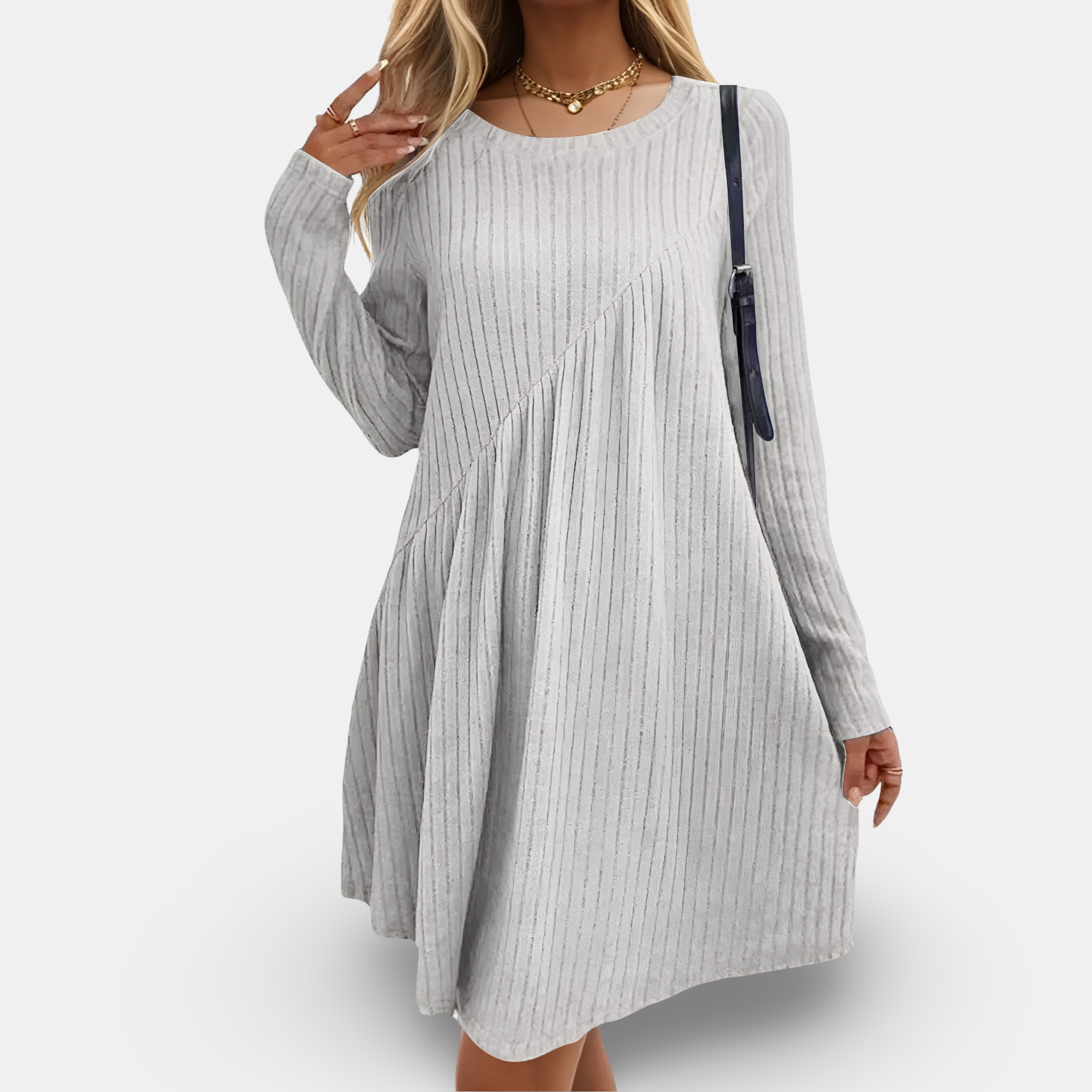 Elegant Long Sleeve Womens Dress in Soft Cotton Blend for All Occasions, Comfortable and Versatile Casual or Formal Wear