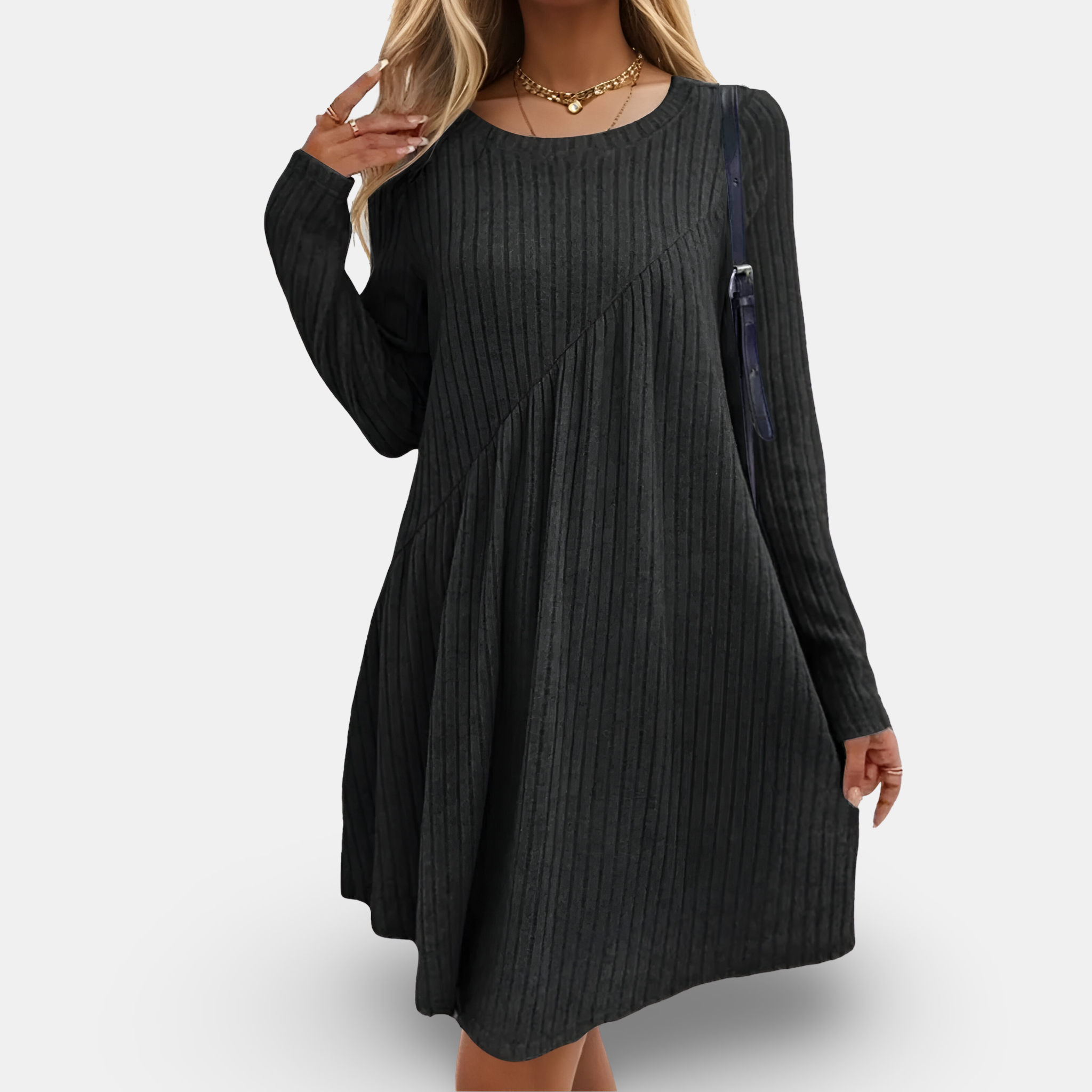 Elegant Long Sleeve Womens Dress in Soft Cotton Blend for All Occasions, Comfortable and Versatile Casual or Formal Wear