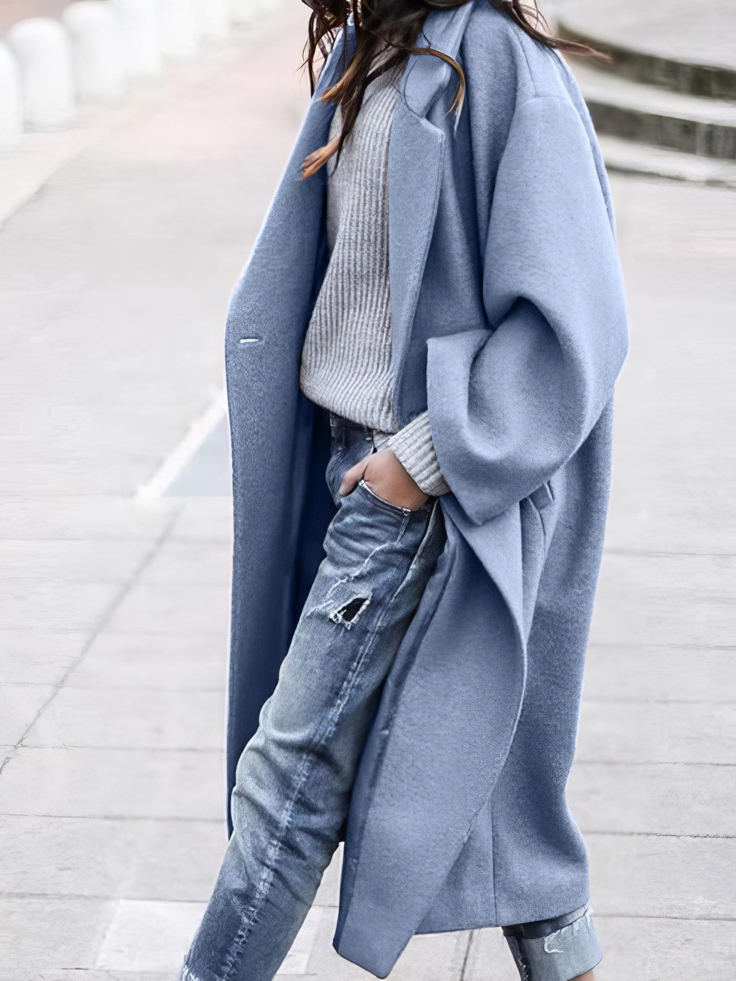Oversized Women Long Winter Coat - Relaxed Wool, For Cold