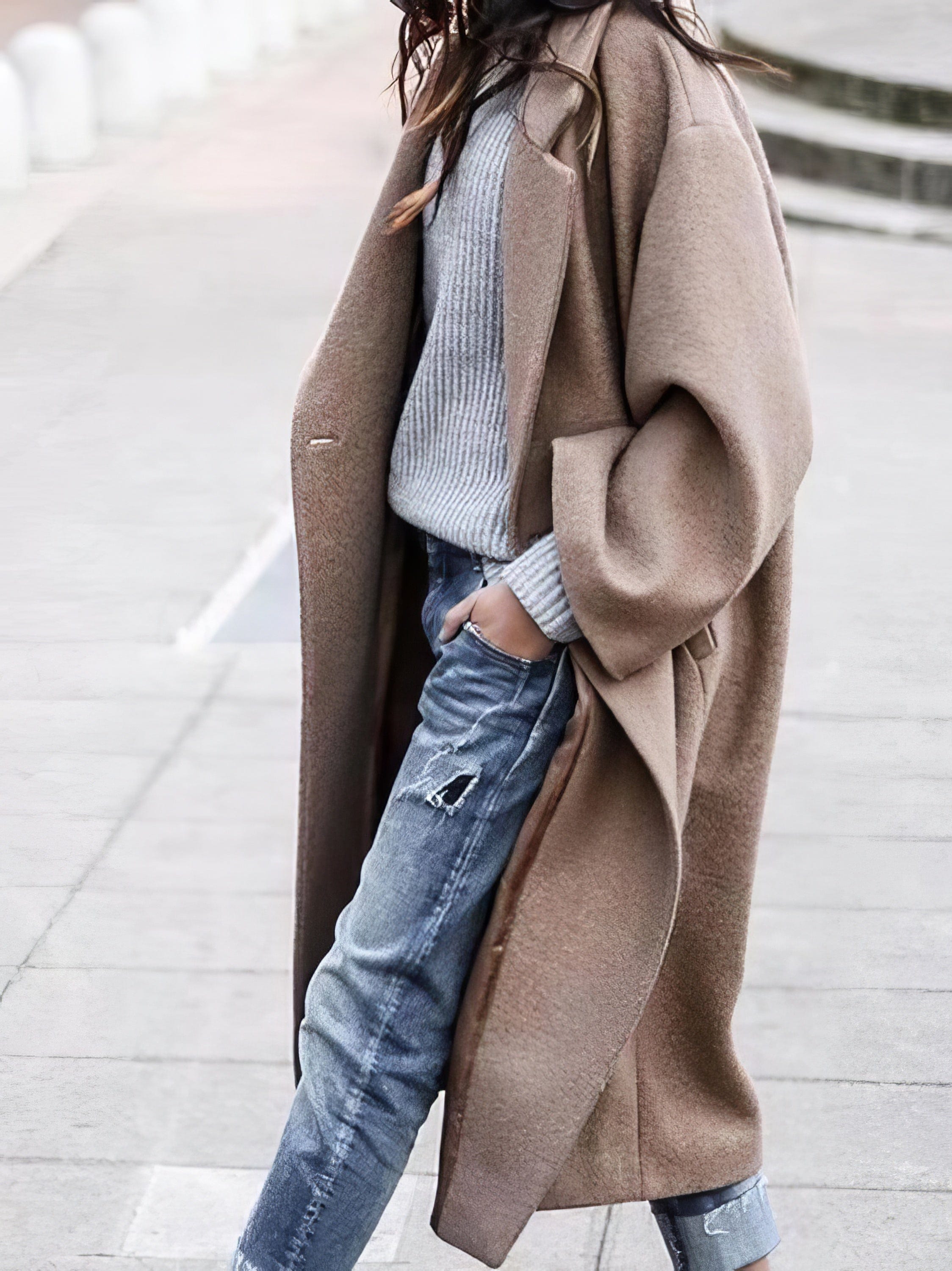 Oversized Women Long Winter Coat - Relaxed Wool, For Cold