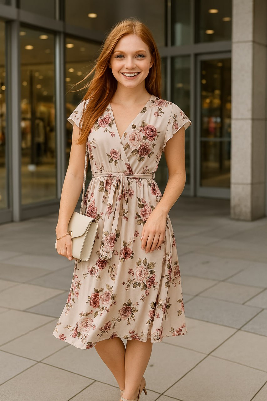 Elegant Floral Wrap Dress for Women - Lightweight Summer Wedding Guest Dress, Knee-Length Cocktail Dress