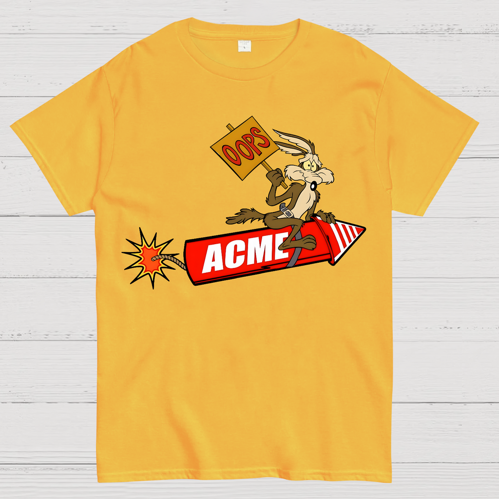 Acme Road Runner Wile E. Coyote Funny Oops Rocket  T-Shirt