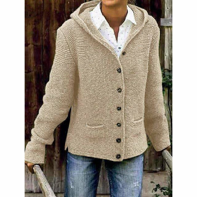 Soft Women's Hooded Knit Coat - Cotton Blend, For Fall