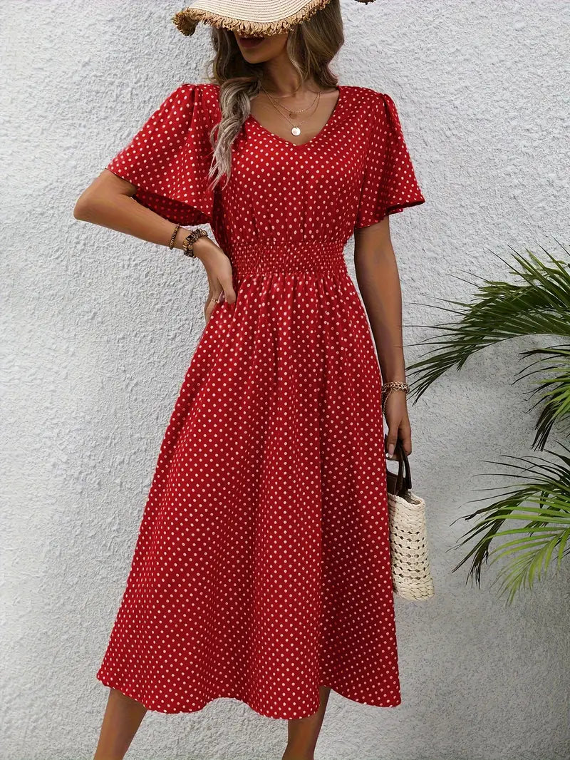 Feminine Summer Dress with Gathered Waist, Lightweight Breathable Fabric, Multiple Colors, Sizes S-XXL