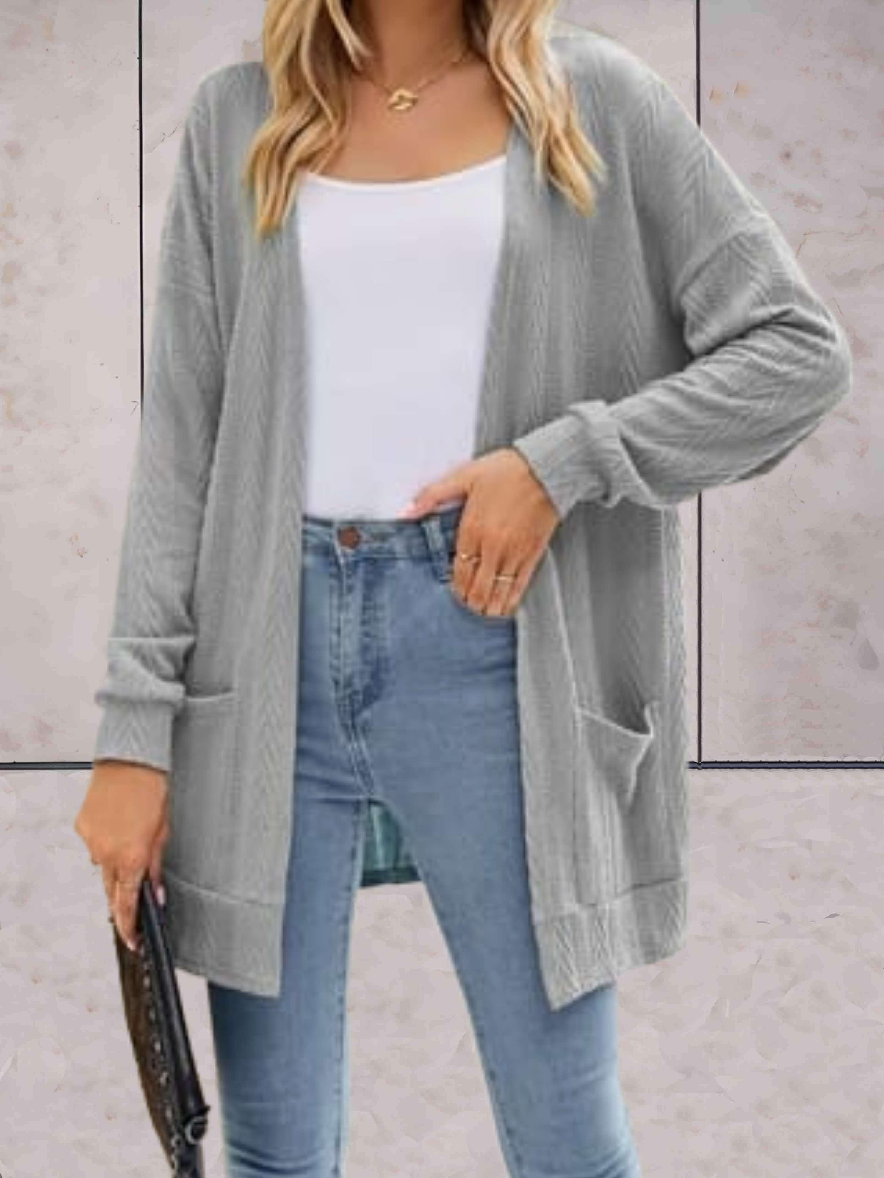 Soft Cozy Women’s Long Cardigan – Open Front Knit, Casual