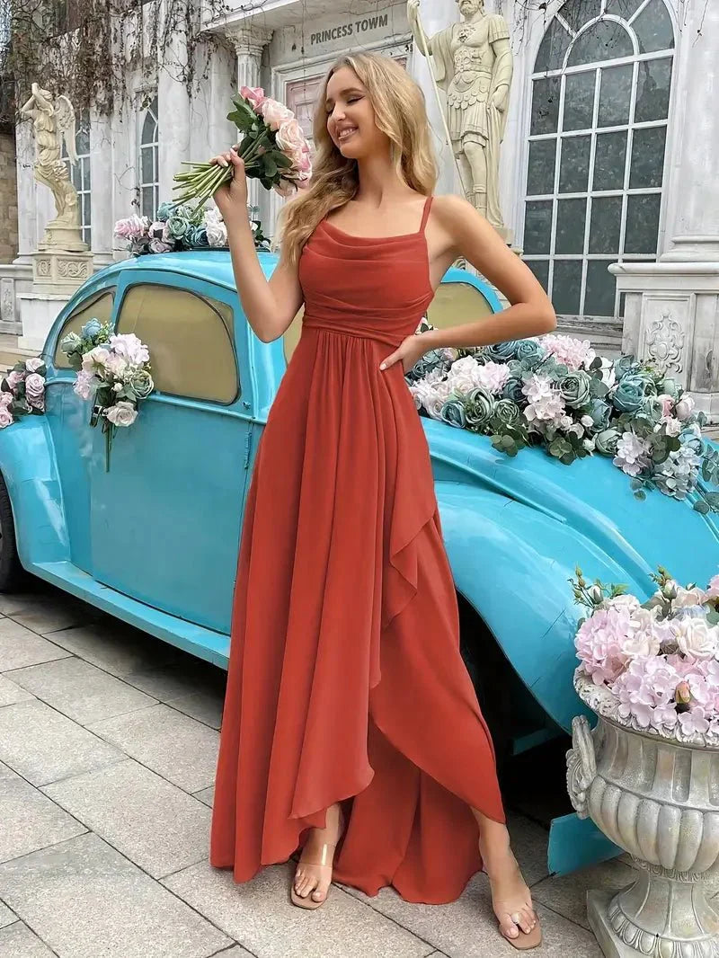 Elegant Women's Long Chiffon Dress, Fit and Flare Design, Versatile Summer and Wedding Guest Dresses