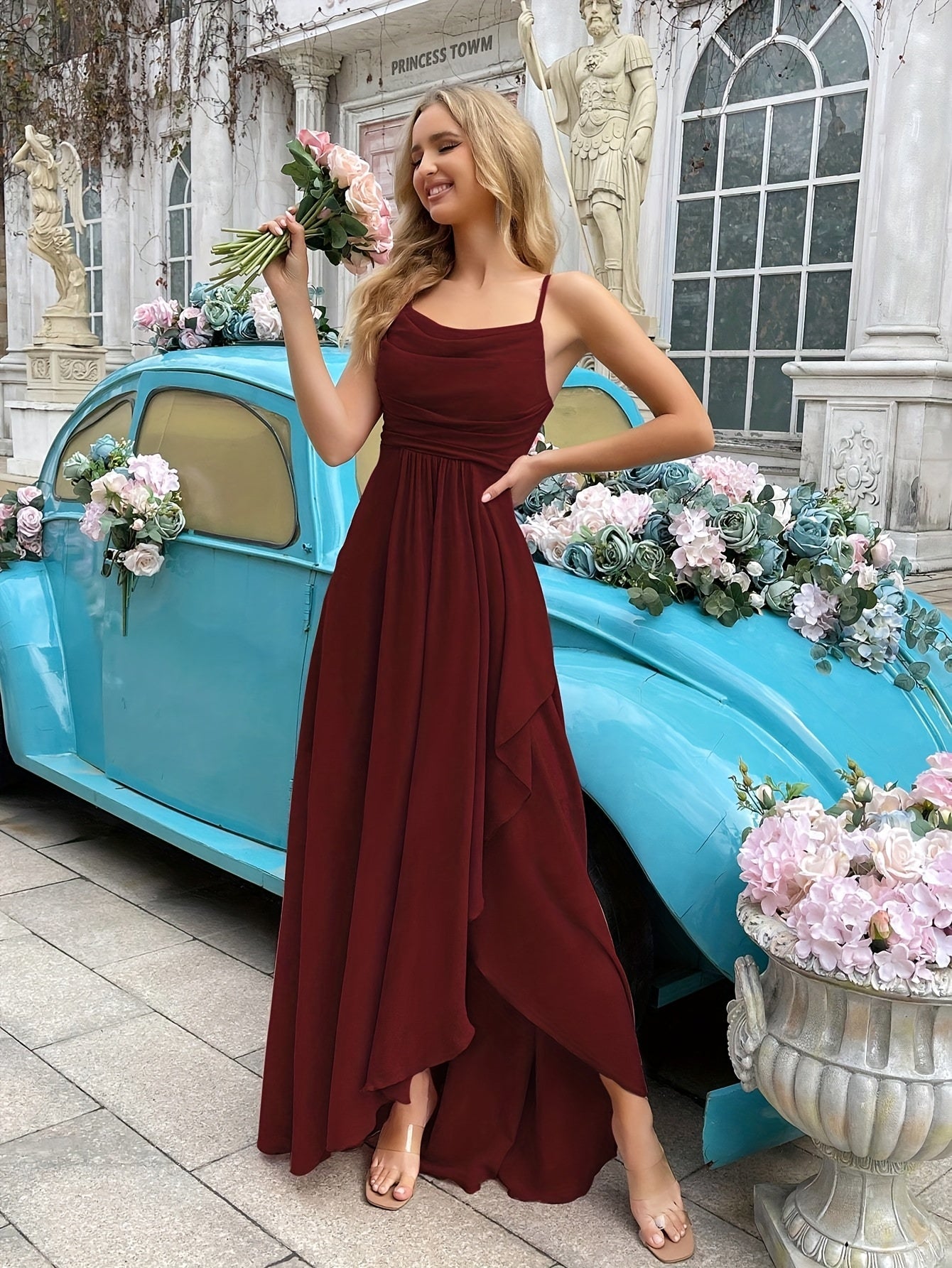 Elegant Women's Long Chiffon Dress, Fit and Flare Design, Versatile Summer and Wedding Guest Dresses