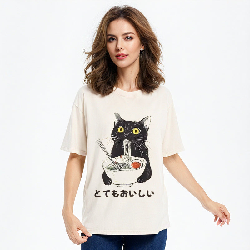 bbb Cats Eat Ramen Noodles Washed T-Shirt