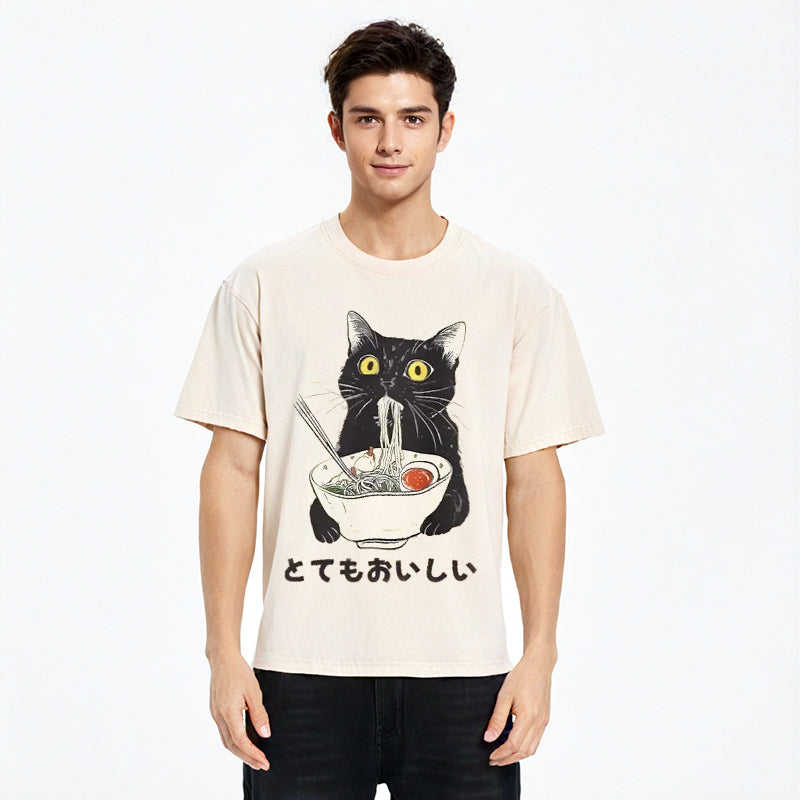 bbb Cats Eat Ramen Noodles Washed T-Shirt