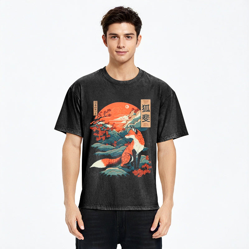 bbb Japanese Kitsune Fox Sakura Washed T-Shirt