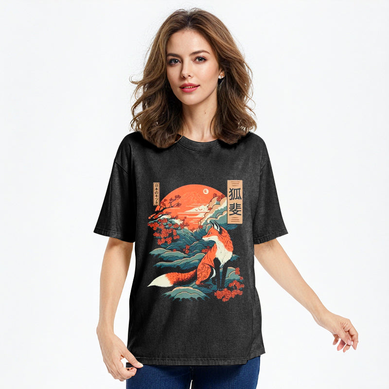 bbb Japanese Kitsune Fox Sakura Washed T-Shirt