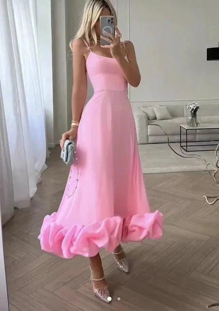 Elegant Floral Maxi Dress with Ruffles, Sleeveless A-Line Long Dress for Women, Summer Party Style
