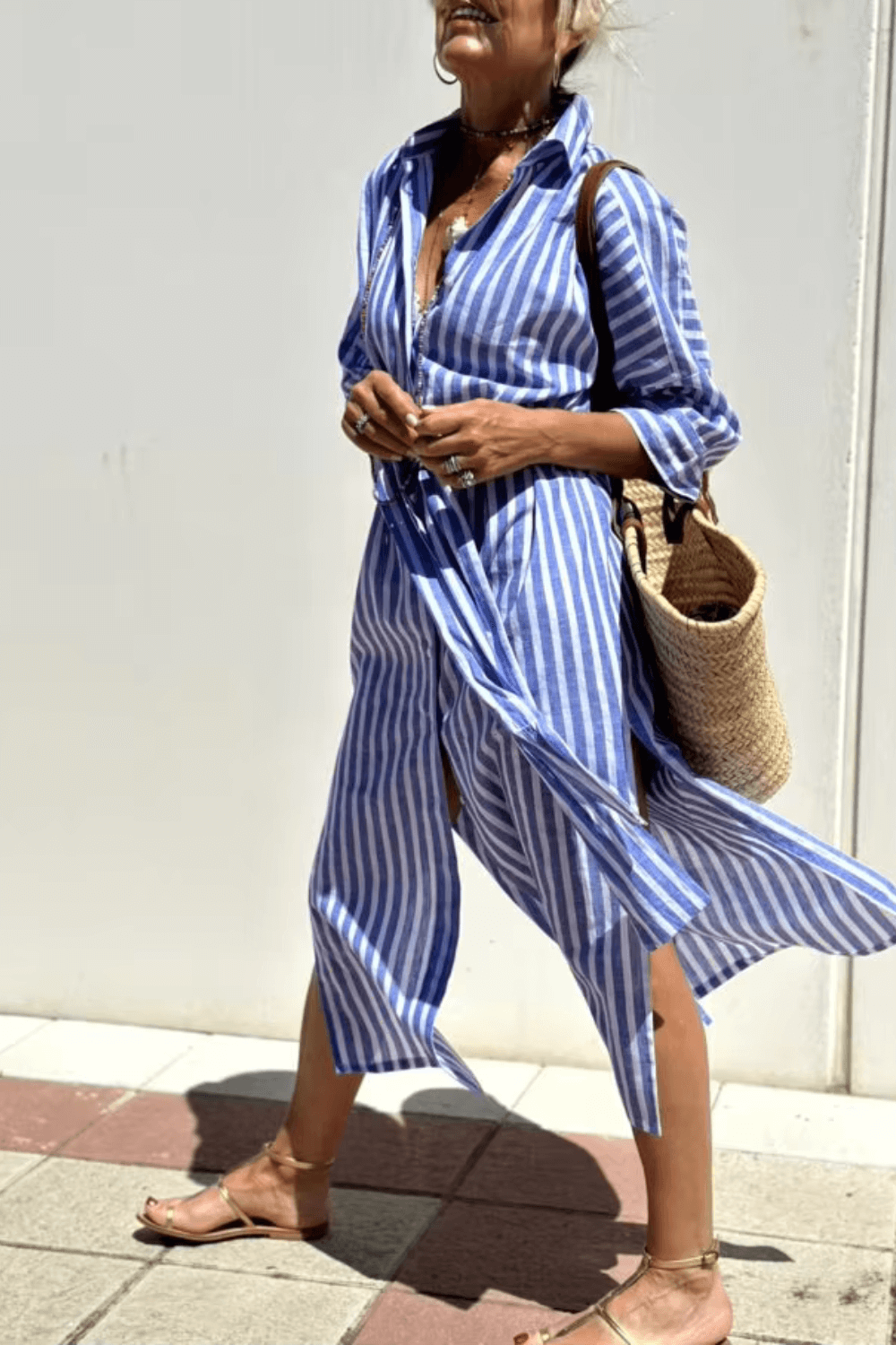 Elegant Women's Blouse Dress in Lightweight Breathable Fabric, Versatile Styling with Classic Button Strip, Available in Pink and Beige