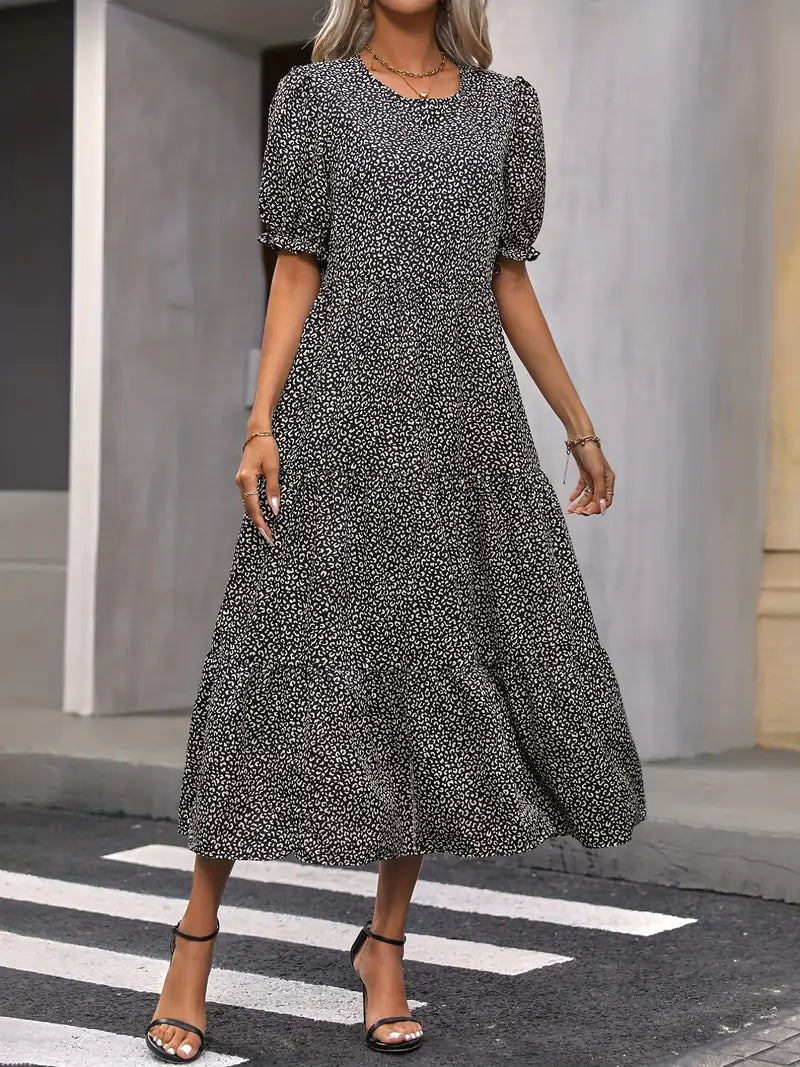 Boho Women's Dress with Puffed Sleeves, Gathered Design, Breathable Fabric, Available in Multiple Colors